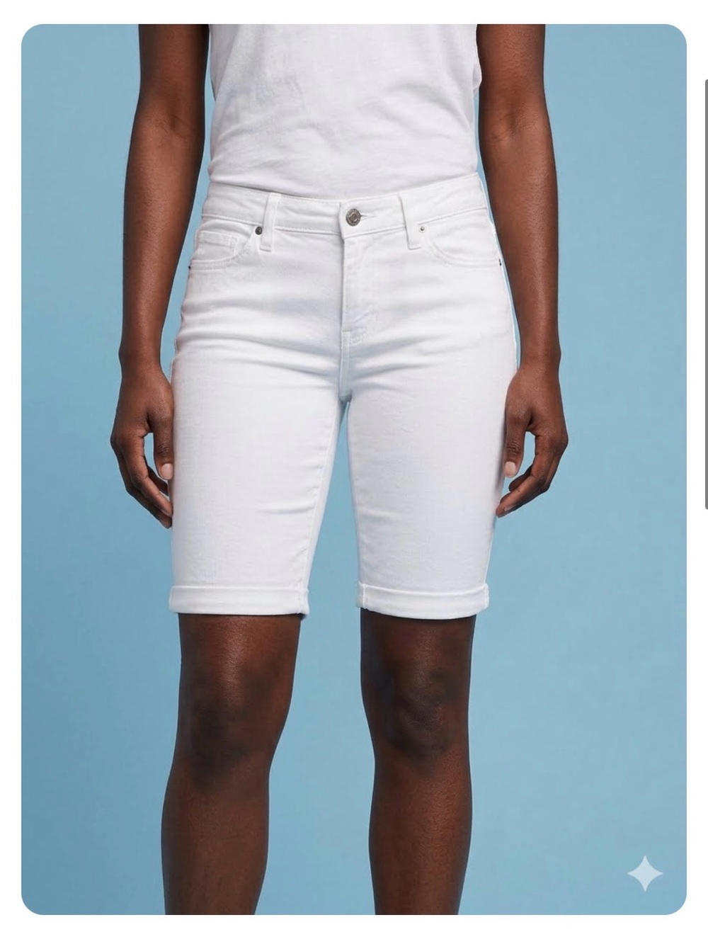 PAIGE JAX KNEE SHORT Mid Rise Short White Denim Distressed with Button Front